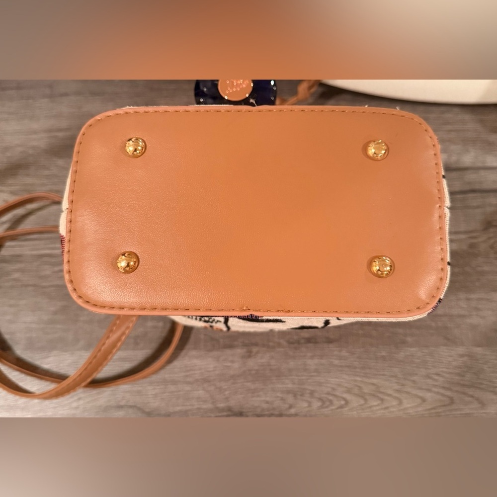 Floral Pattern Fabric Drawstring Small Beige Bohe… - image 4